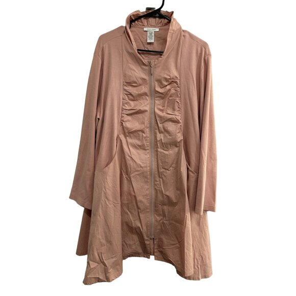 Joan Vass Dark Pink Long Sleeve Zip-Up Jacket Sz 1X Ruffle Pockets - Picture 1 of 8